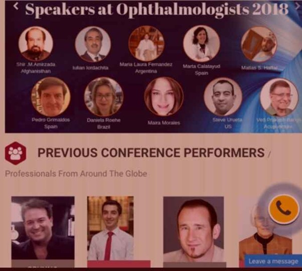 Dr Ved Prakash Banga listed among speakers at Ophthalmologists 2018 international conference poster 